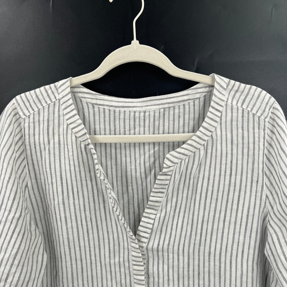 J. Jill white gray 100% linen popover tunic top coastal quiet luxury nautical L - Picture 2 of 11